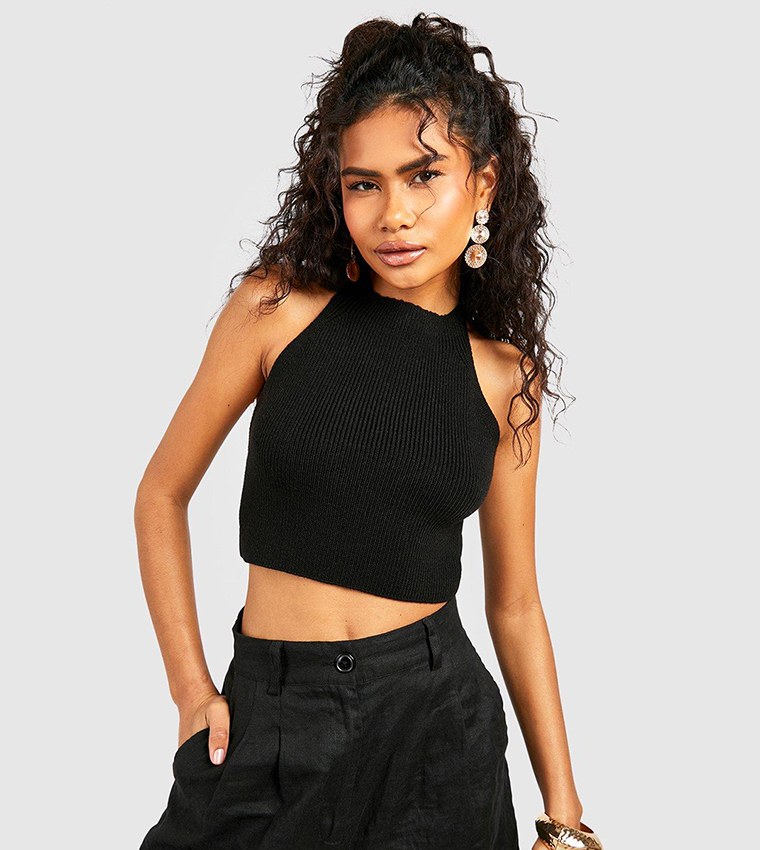 Knitted halter neck top best sale