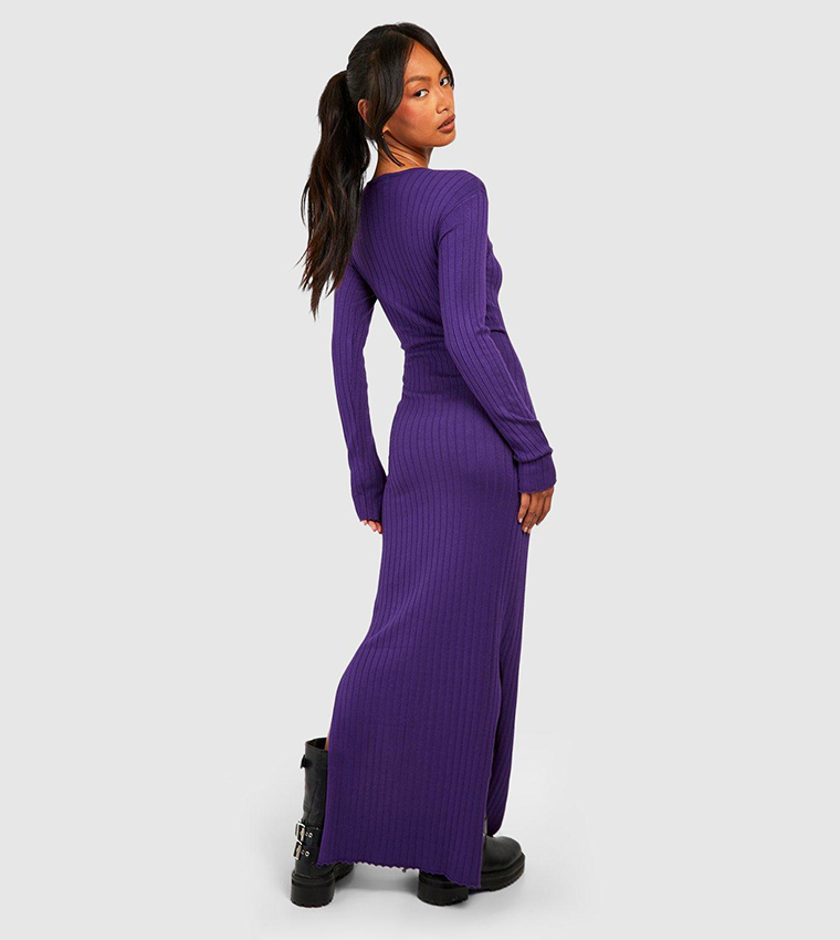 Buy Boohoo Wide Rib Crew Neck Knitted Maxi Dress In Purple