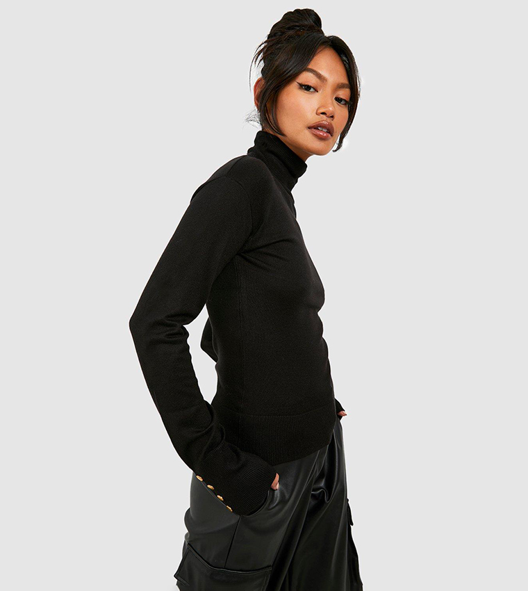 Black fine outlet knit polo neck