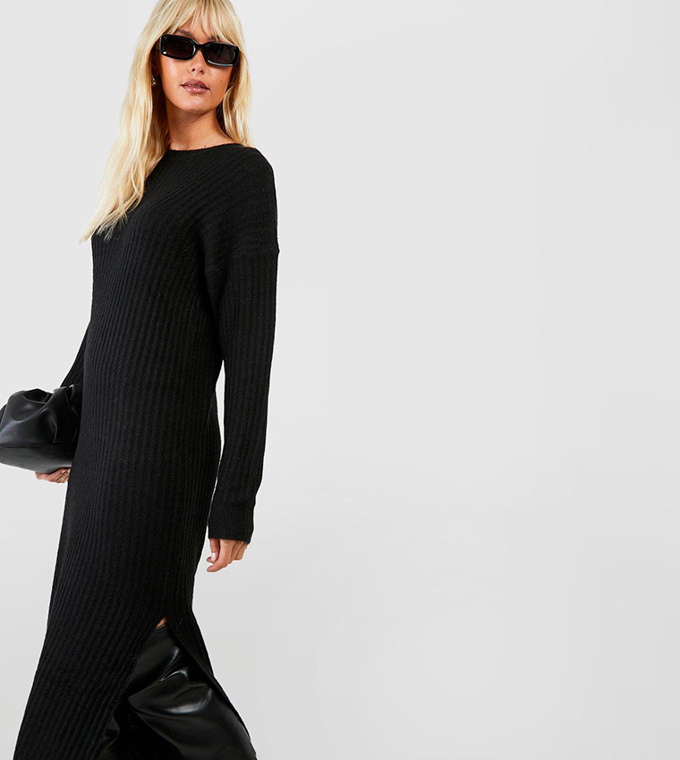 Buy Boohoo Soft Rib Knit Midaxi Jumper Dress In Black 6thStreet UAE
