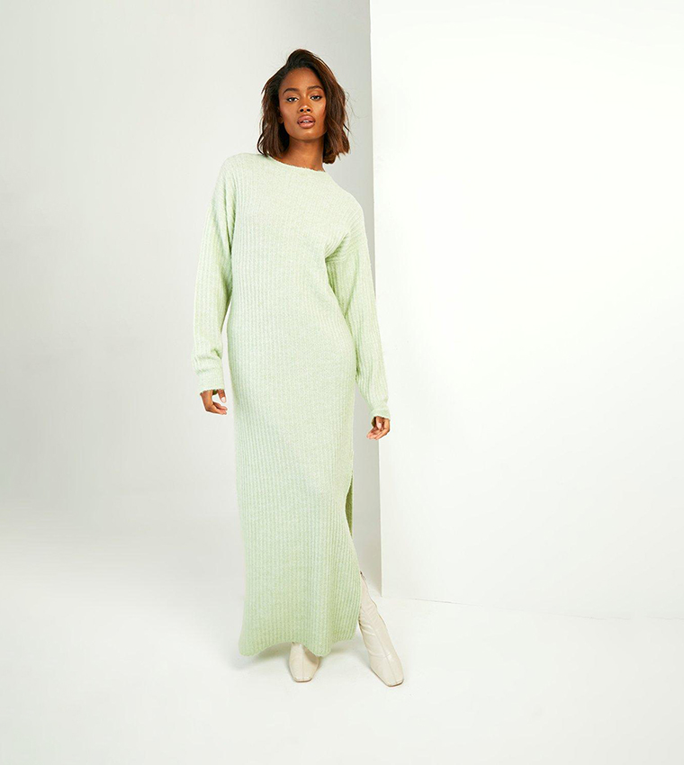 Buy Boohoo Soft Rib Maxi Knitted Dress In Khaki 6thStreet Qatar