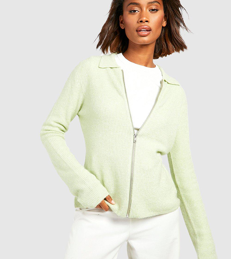 Buy Boohoo Soft Knit Polo Collar Cardigan In Khaki 6thStreet Bahrain