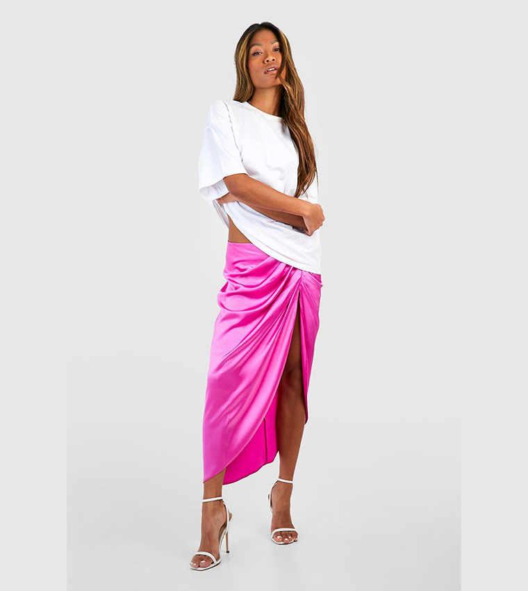 Silk ruched hotsell midi skirt