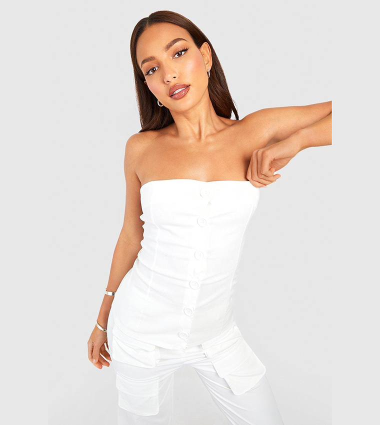 Buy Boohoo Tall Button Through Corset Waistcoat In Ivory