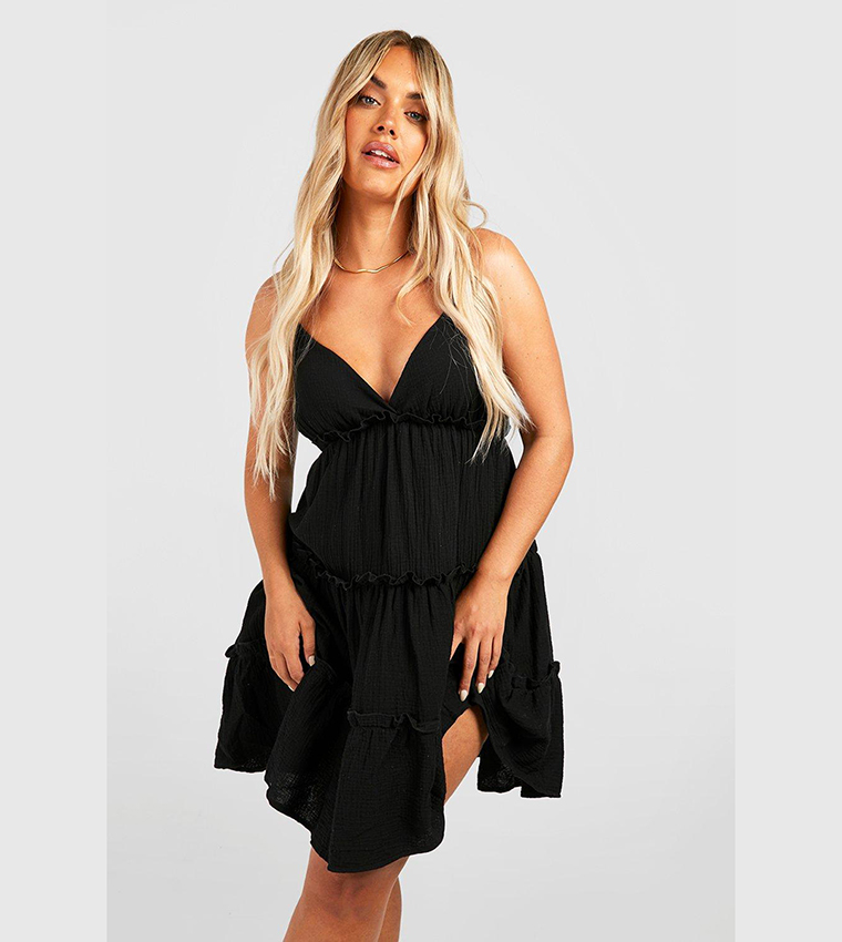 Buy Boohoo Cheesecloth Ruffle Strappy Sun Dress In Black 6thStreet Bahrain