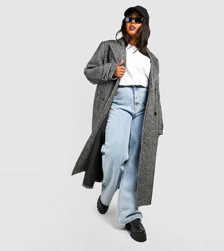 Buy Boohoo Herringbone Double Breasted Wool Coat In Grey 6thStreet UAE