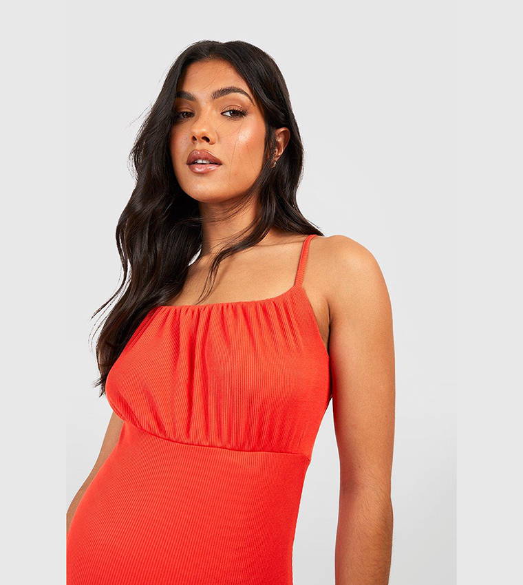 Buy Boohoo Maternity Ruched Bust Strappy Maxi Dress In BURNT ORANGE