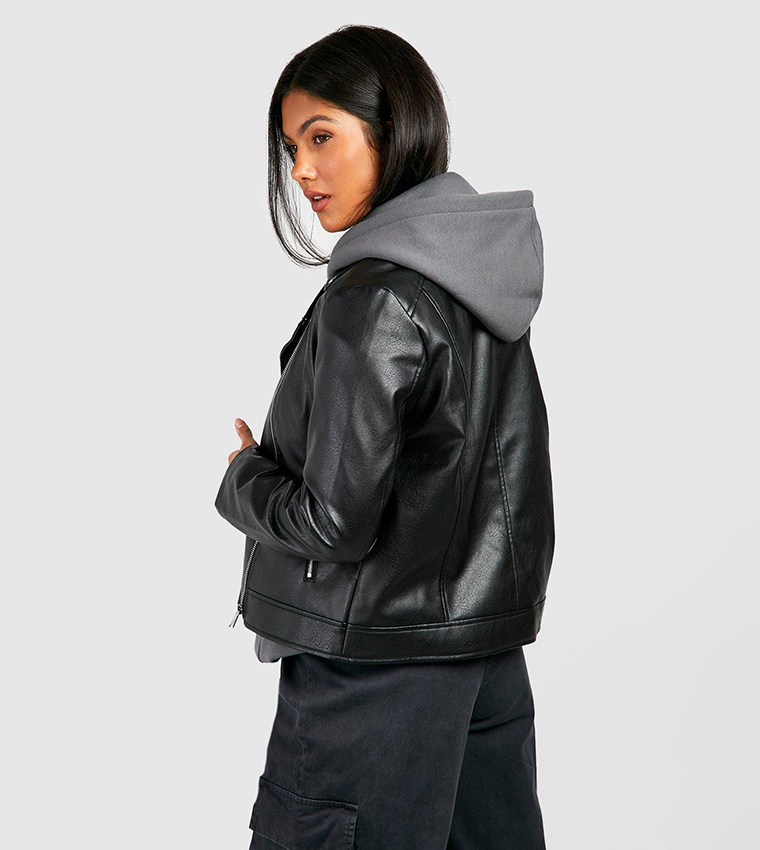 Buy Boohoo Faux Leather Biker Jacket In Black 6thStreet Kuwait