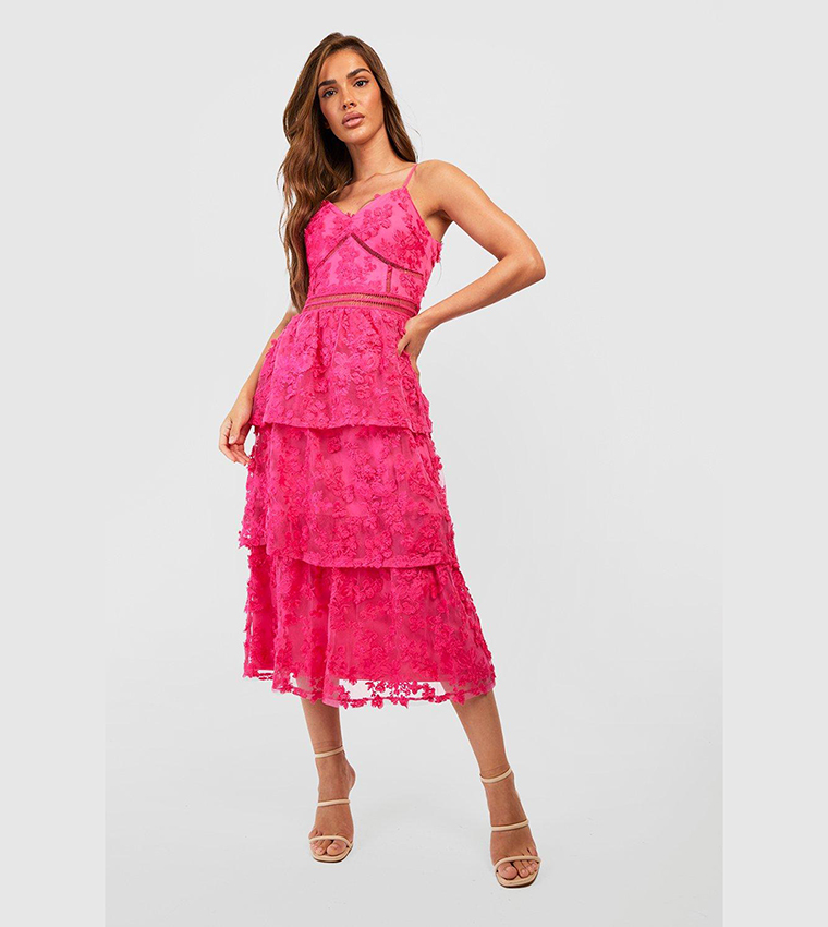 Buy Boohoo Premium Lace Tiered Midaxi Dress In Hot Pink 6thStreet Bahrain