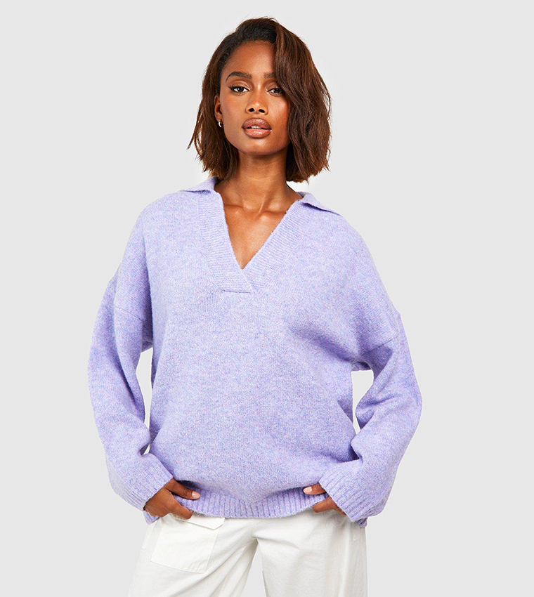 Buy Boohoo Knit Oversized Polo Collar Sweater In Lilac 6thStreet UAE