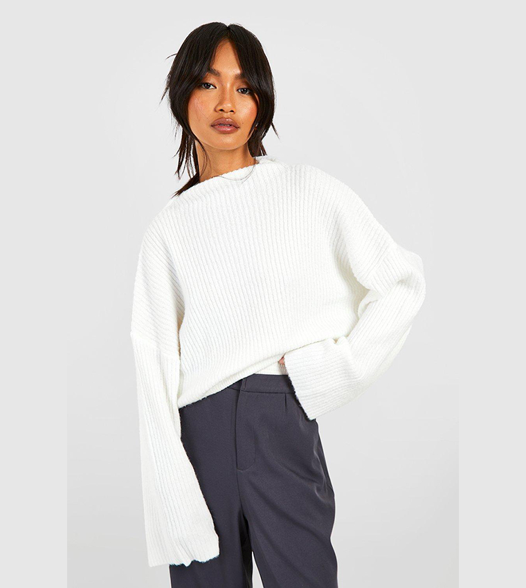 Buy Boohoo Rib Knit High Neck Sweater In White 6thStreet UAE