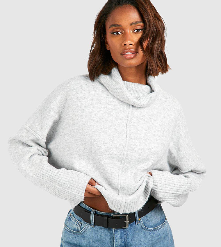 Buy Boohoo Seam Detail Roll Neck Jumper In Silver 6thStreet UAE