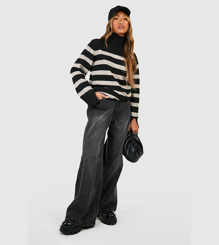 Roll Neck Oversized Stripe Sweater