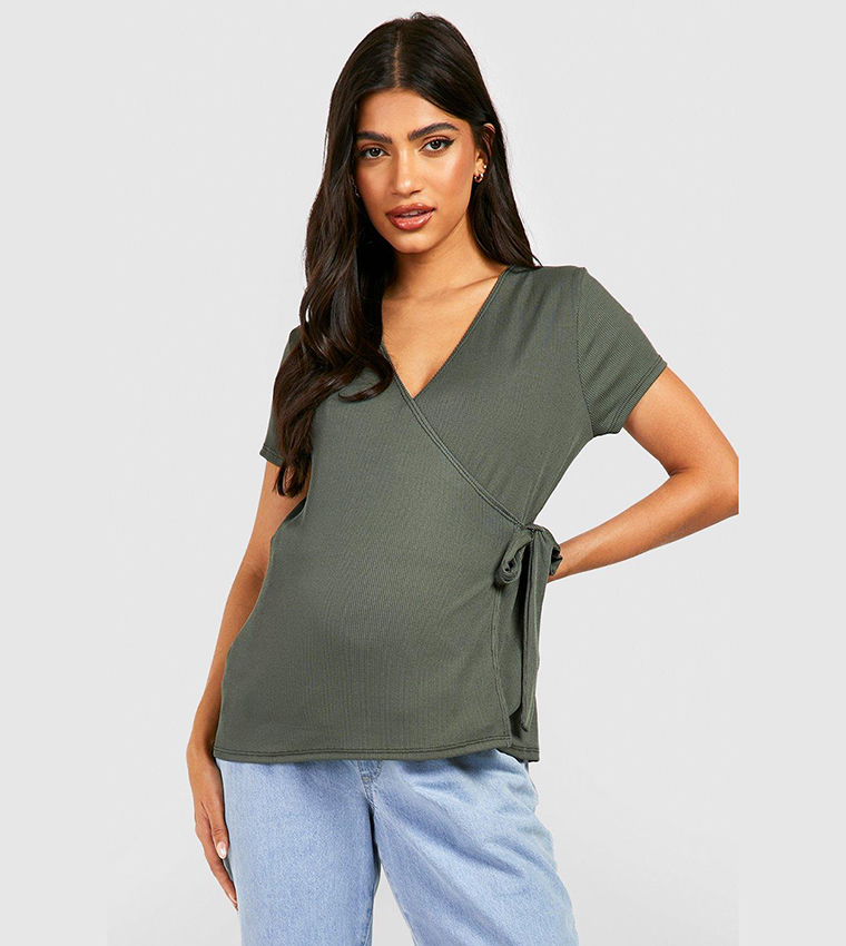 Maternity Rib Wrap Nursing Short Sleeve Top
