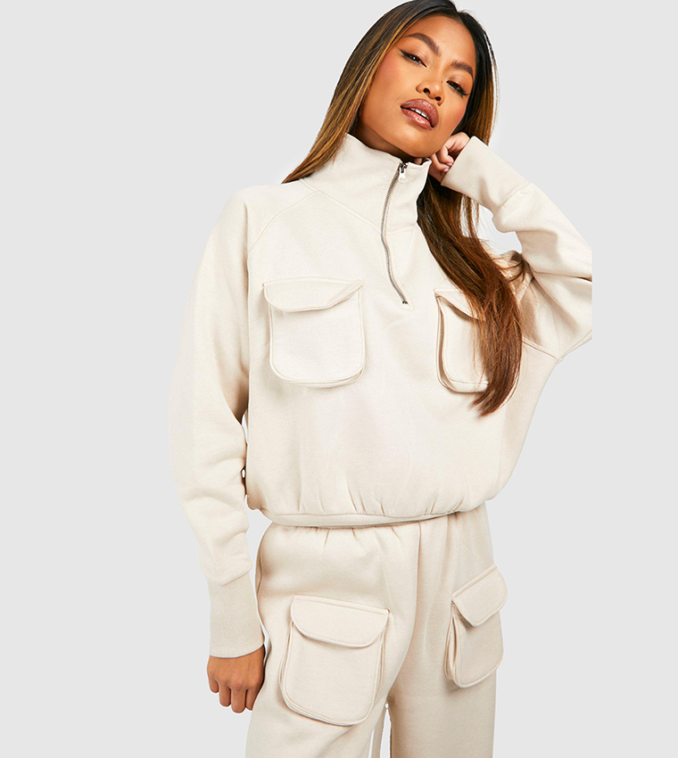 Buy Boohoo Cargo Pocket Quarter Zip Straight Fit Tracksuit In