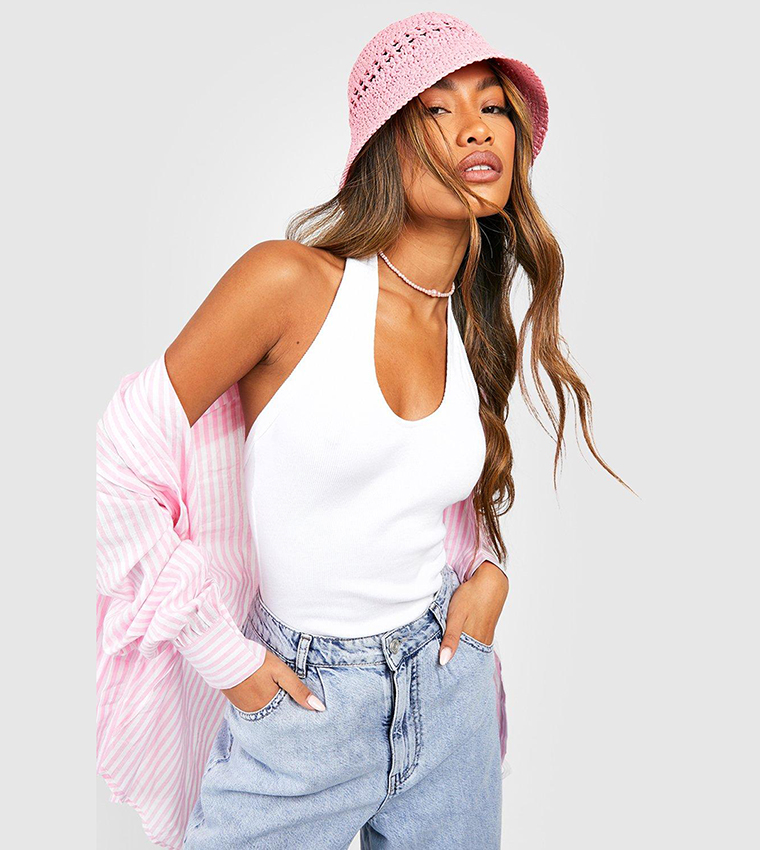 Thick Binding Halter Neck Ribbed Top