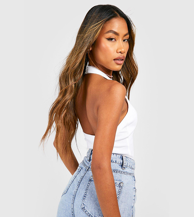 Thick Binding Halter Neck Ribbed Top