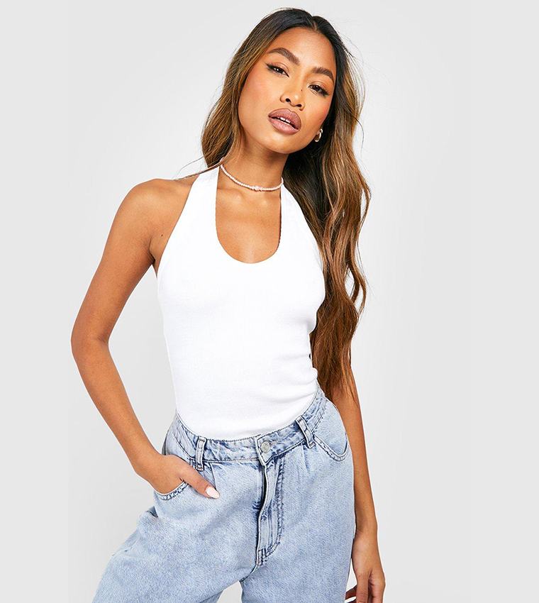 Thick Binding Halter Neck Ribbed Top