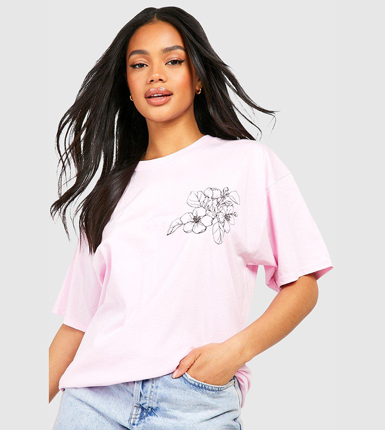 Buy Boohoo Flower Pocket Print Oversized T Shirt In Light Pink