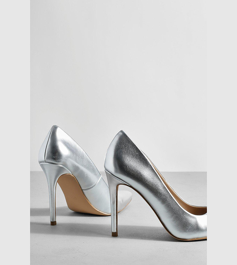 Buy Boohoo Metallic Stiletto Court Shoes In Silver 6thStreet Kuwait