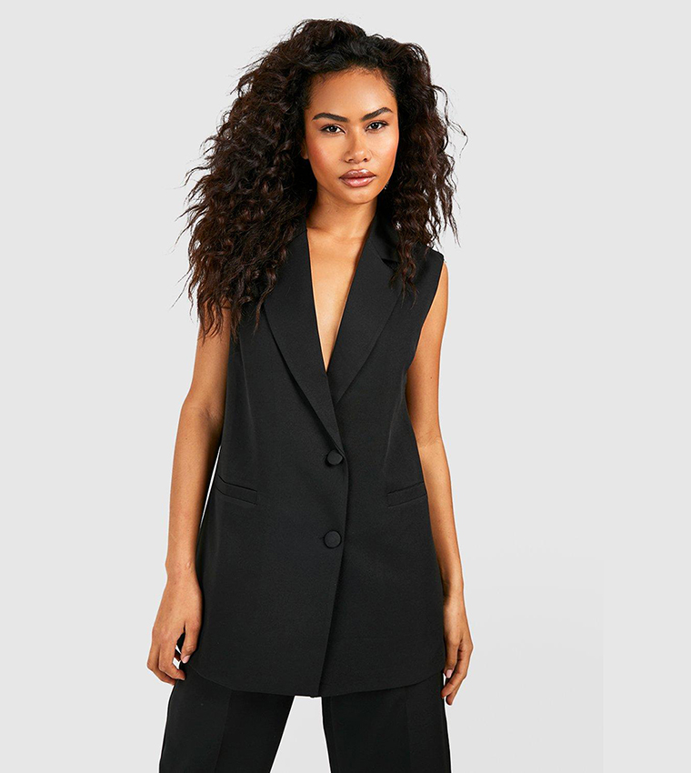 Long hot sale sleeveless blazers