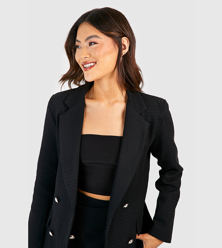Mittoshop Plaid Double Breasted Relaxed Fit Blazer