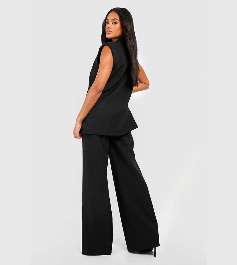 Buy Boohoo Longline Mock Horn Button Sleeveless Blazer In Black