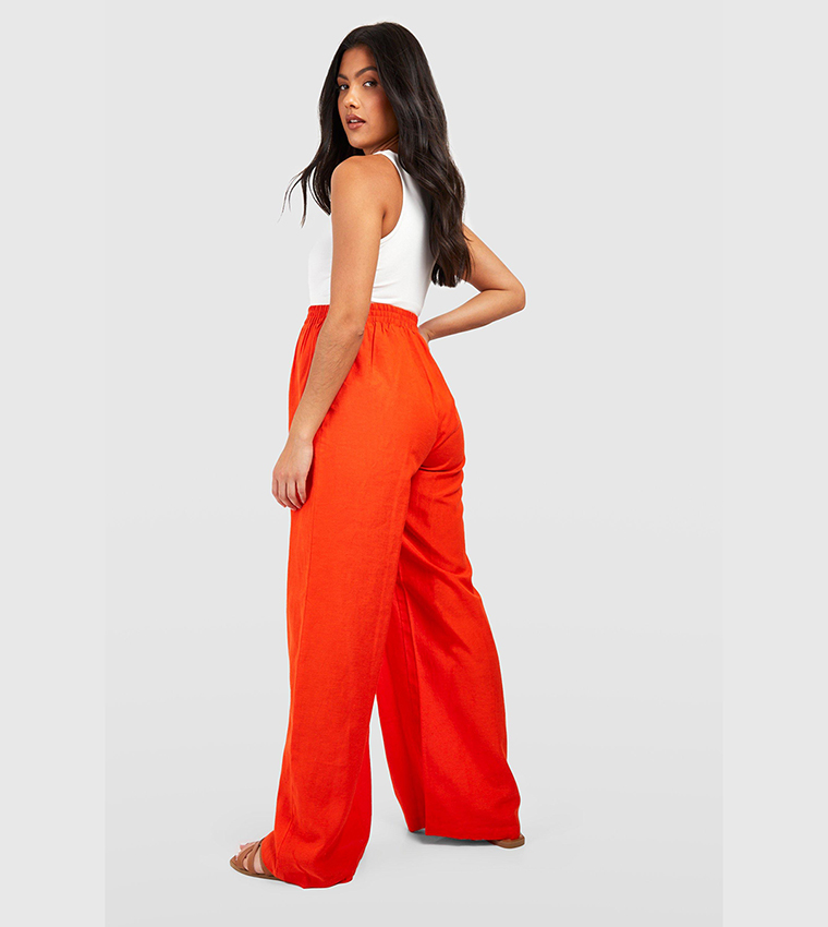 Buy Boohoo Maternity Linen Drawstring Wide Leg Trousers In Orange