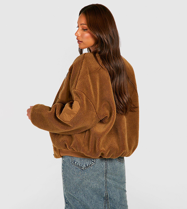 Oversized teddy faux discount fur bomber jacket