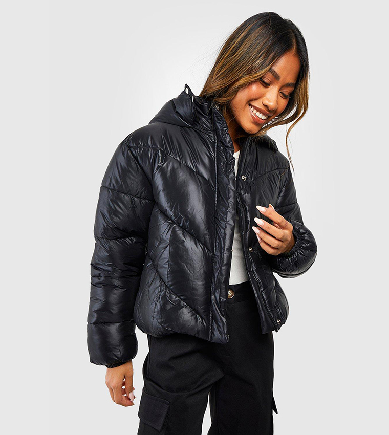 Buy Boohoo Detail Hooded Puffer Jacket In Black 6thStreet Qatar