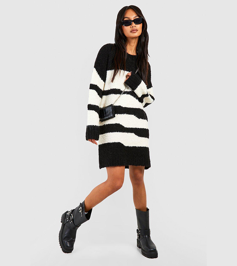 Buy Boohoo Boucle Stripe Oversized Sweater Dress In Black | 6thStreet  Bahrain