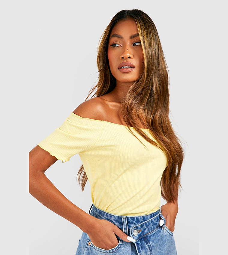 Buy Boohoo Bardot Lettuce Trim Ribbed T Shirt In LEMON 6thStreet