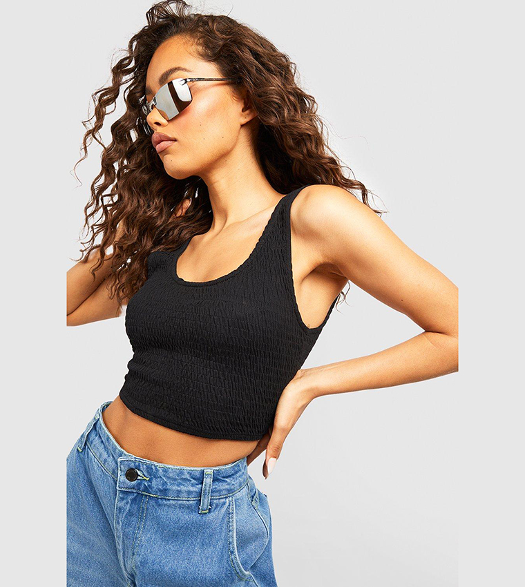 Buy Boohoo Scoop Neck Crop Vest Top In Black 6thStreet Saudi Arabia
