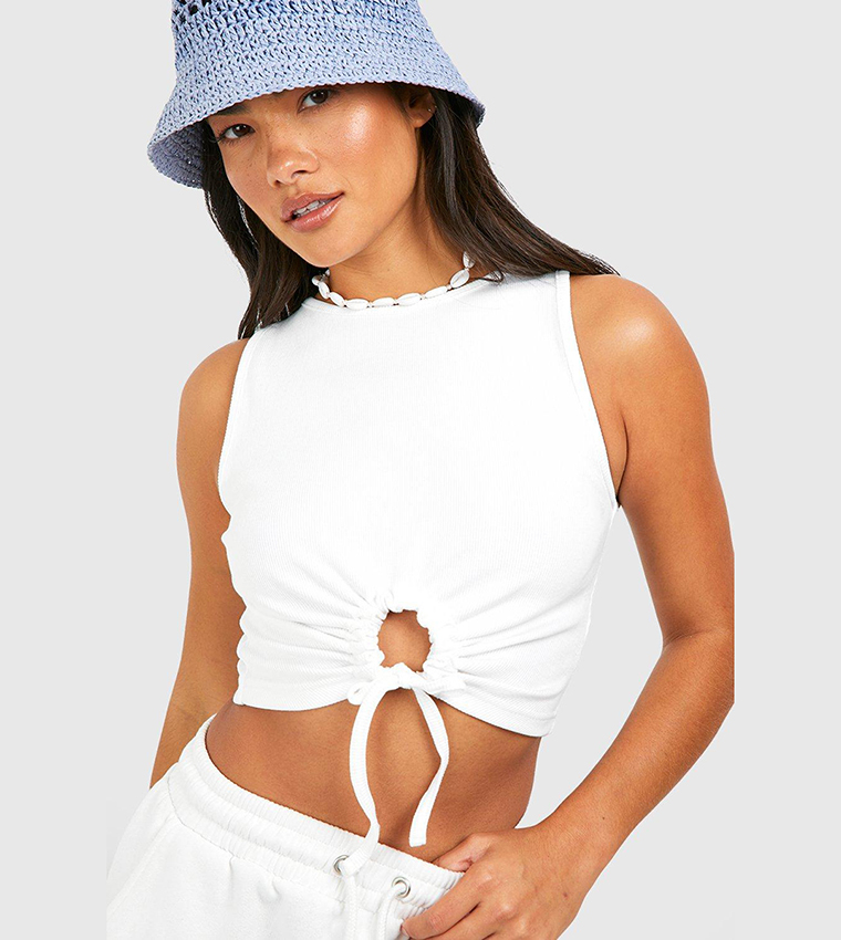 Buy Boohoo Ruched Ribbed Tank Top In White 6thStreet UAE