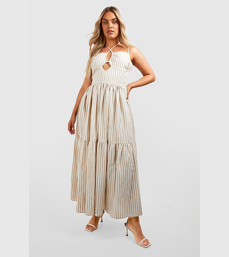 Oasis stripe and shop palm halter dress