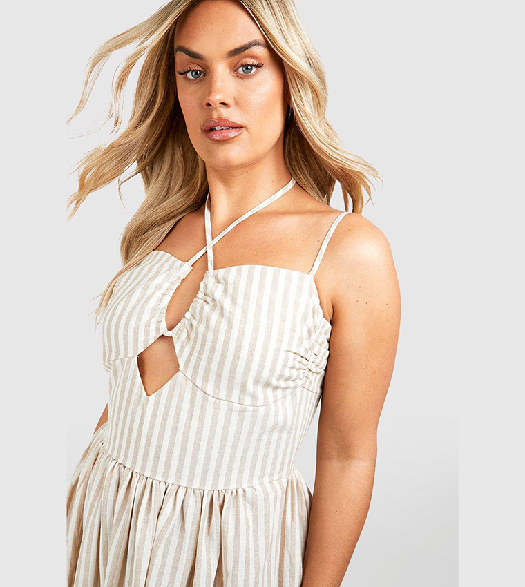 Woven Halter Neck Stripe Maxi Dress