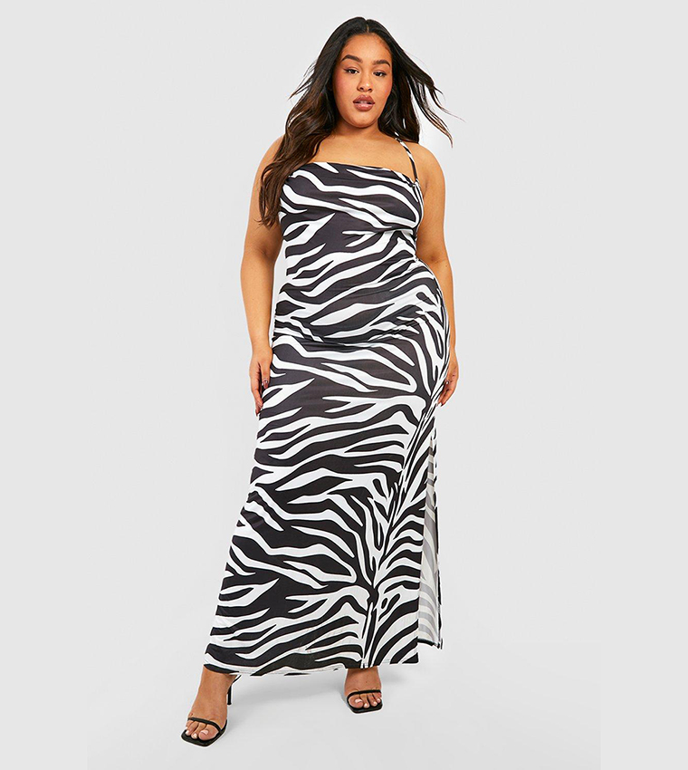 Buy Boohoo Zebra Slinky Cowl Maxi Dress In Black