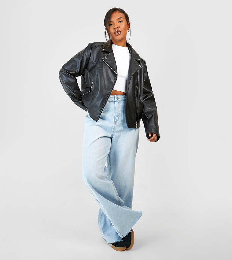 Buy Boohoo Faux Leather Biker Jacket In Black | 6thStreet UAE