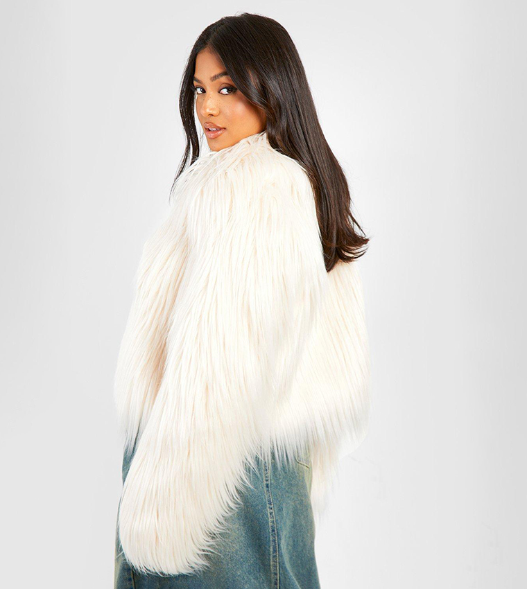 Buy Boohoo Long Shaggy Faux Fur Crop Jacket In White 6thStreet Kuwait