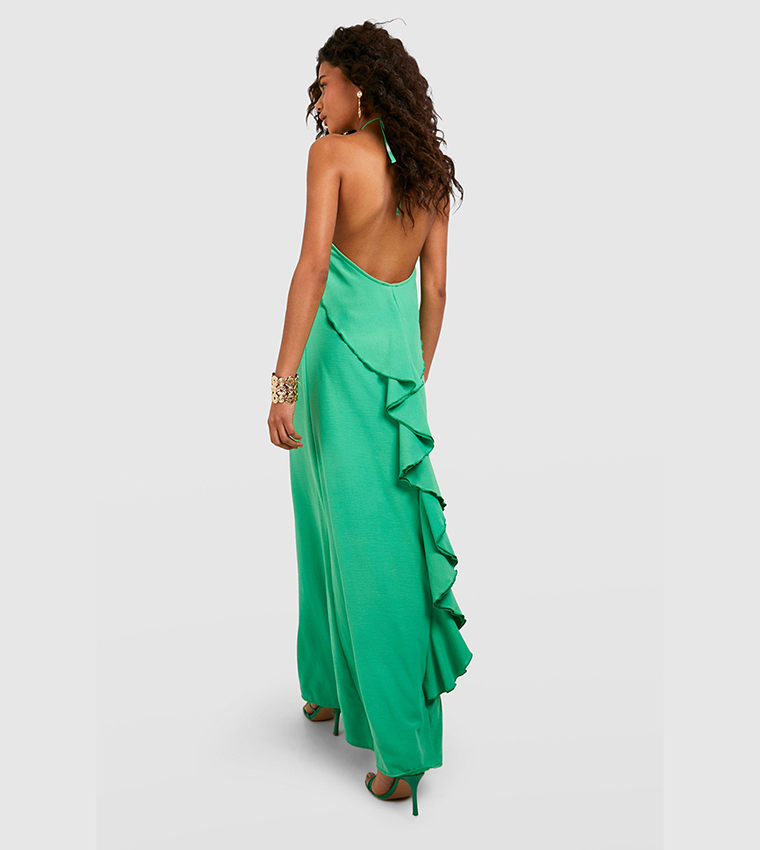Buy Boohoo Cheesecloth Textured Low Back Ruffle Tiered Maxi Dress In BRIGHT  GREEN | 6thStreet Oman