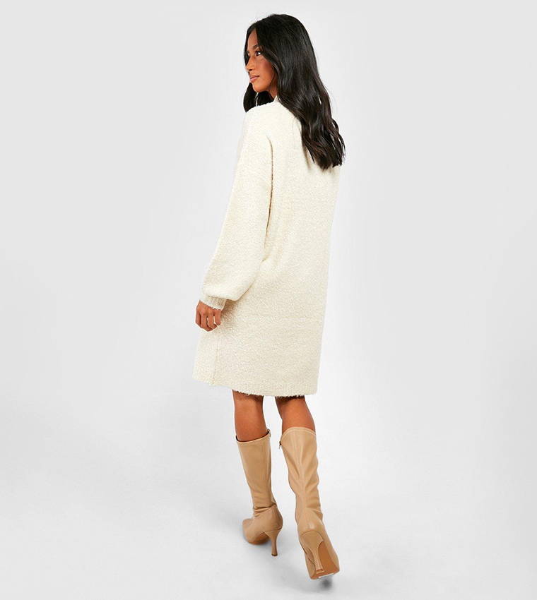 white knit crochet dress Clothilde White Shirred Crochet Knit Midi Dress main image 1