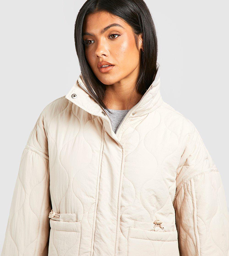 Quilted Toggle Detail Funnel Neck Puffer Jacket