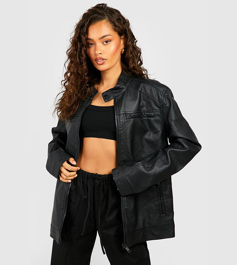 Oversized fake outlet leather jacket