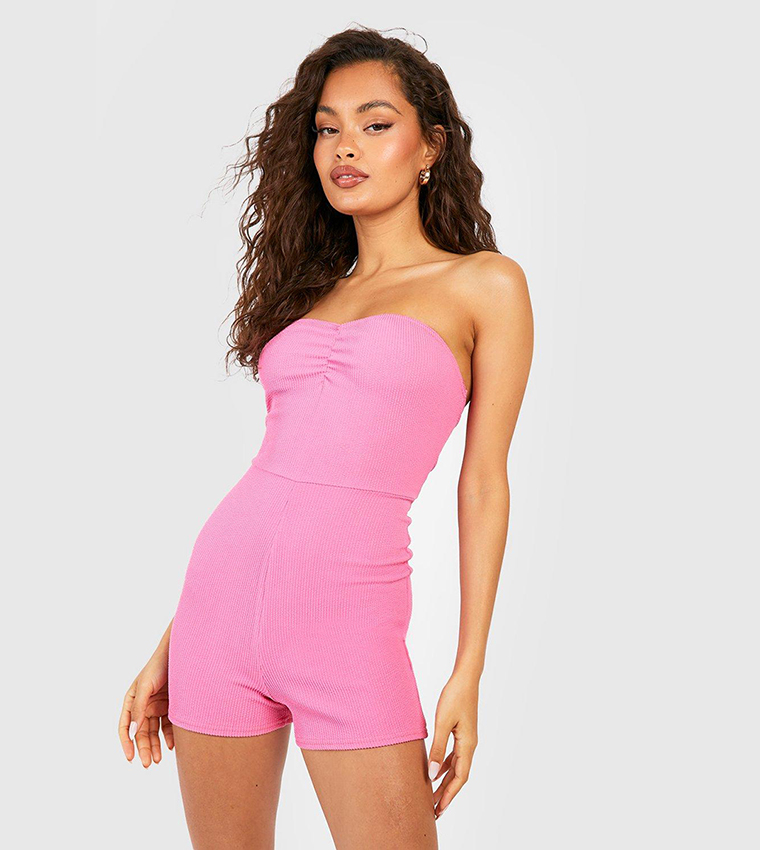 Buy Boohoo Ripple Ribbed Bandeau Jumpsuit In Hot Pink 6thStreet UAE