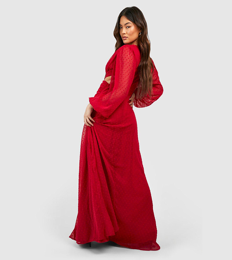 boohoo Chiffon Ruffle Trim Maxi Dress - Red - Size 6