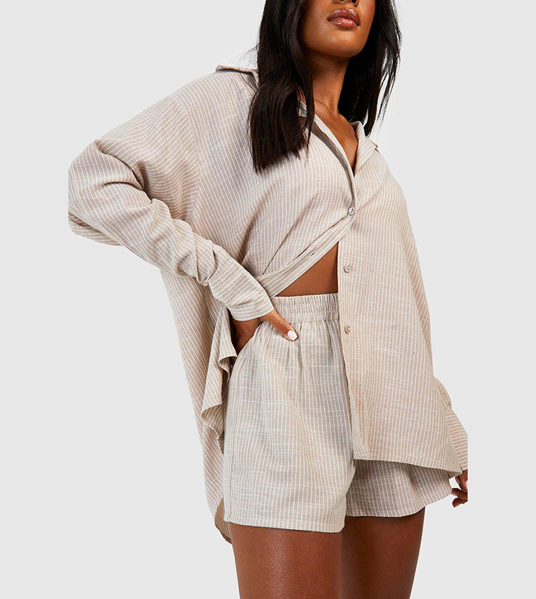 Cotton Tonal Pinstripe Pyjama Shorts
