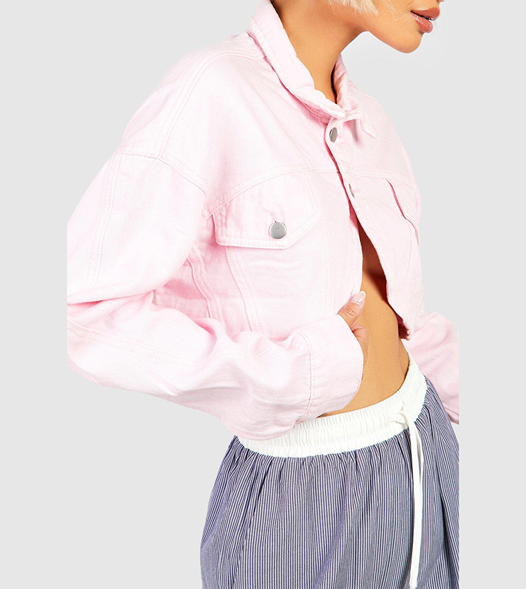 Buy Boohoo Pastel Curved Hem Crop Denim Jacket In Pink 6thStreet Kuwait