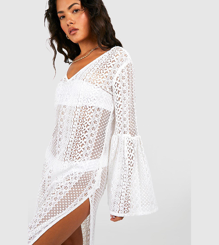 Buy Boohoo Beach Long Sleeves Lace Dress In White | 6thStreet Saudi Arabia