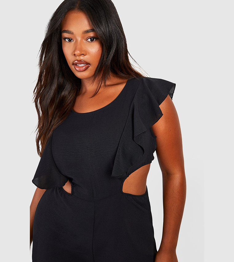 Black jumpsuit with ruffle sleeves online