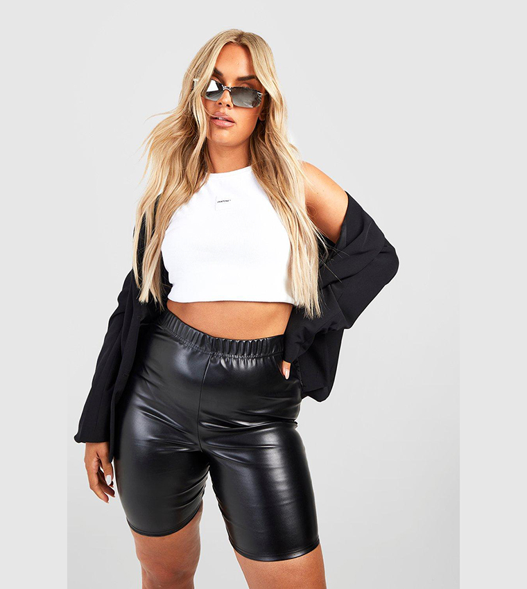 Leather look 2025 cycling shorts